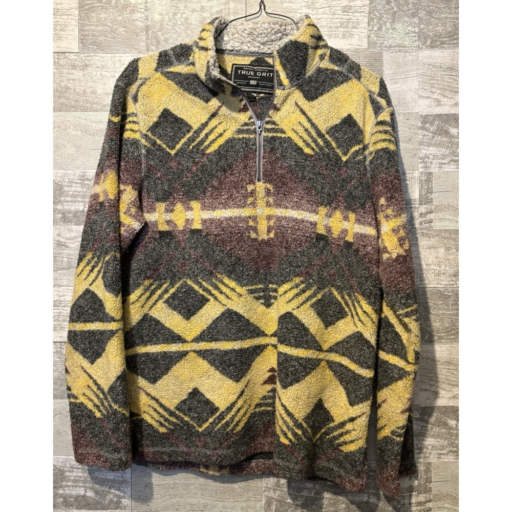 True Grit SouthWestern Aztec Patterned 1/4 Zip Pullover  Sherpa Fleece Mens M